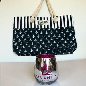 NWOT - Bahamas Nautical Anchor Tote / Beach Bag - and a new non-tip cup
